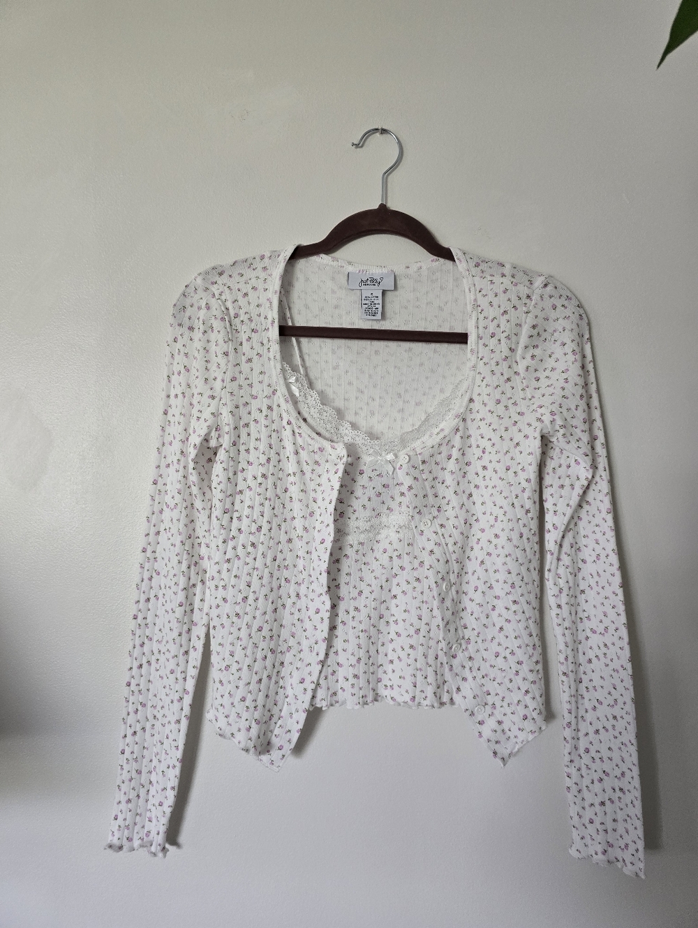 Just Polly New York Size Small Cami Cardigan Set Floral Feminine 100% Cotton